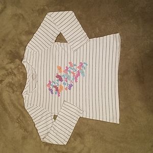 GarnetHill Kids L green cotton white w/gray stripe long sleeved tee butterflies
